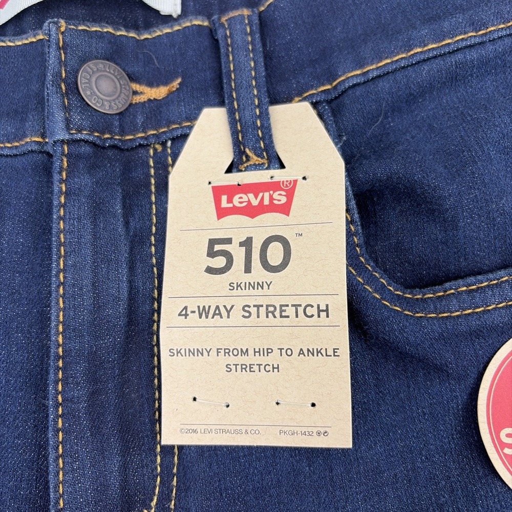 NWT Levi Strauss Teens 16 Reg 510 Dark Denim Stretch Hip To Ankle Skinny Jeans - Picture 9 of 16